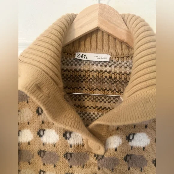 Women’s ZARA Sweater Pullover Sheep 1/4 Button Turtleneck Cozy Knit Small. - Picture 3 of 6